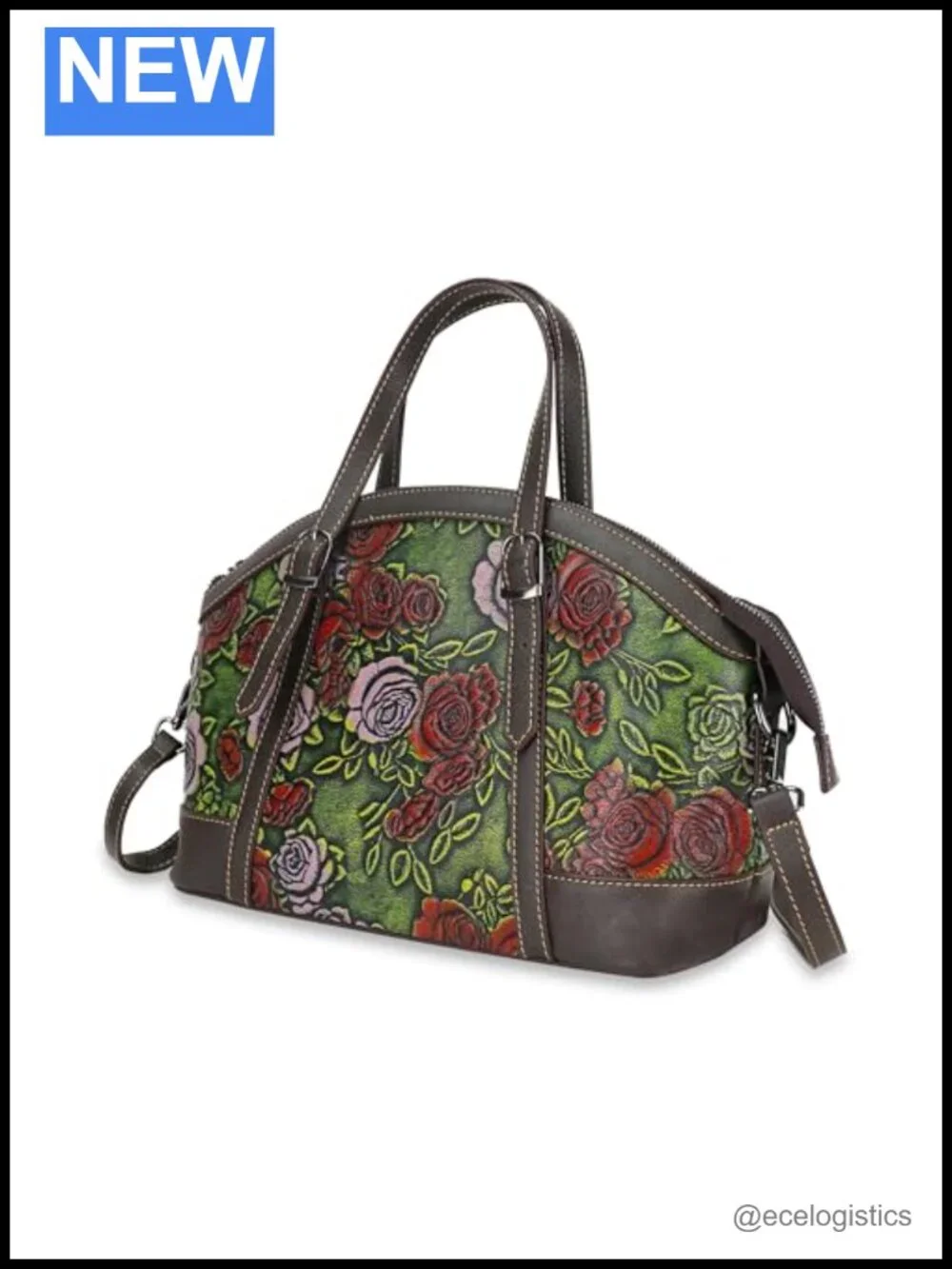 Leather Handbag Women Shoulder Tote Satchel Embossed Rose Floral Medium